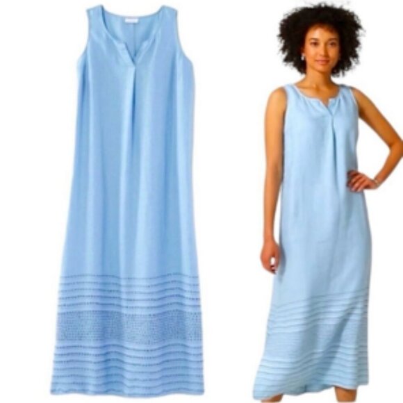J. Jill Dresses & Skirts - J. Jill Pure Jill Kantha-Stitched Linen Dress In Fresh Air Multi Petite Large